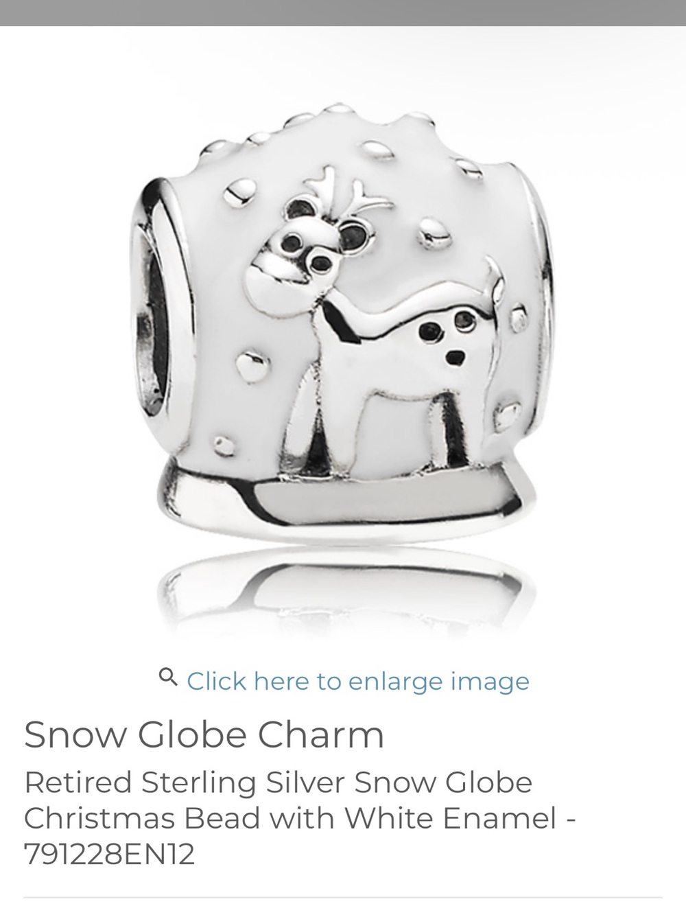 Authentic Pandora Snow Globe Charm Silver Merry Christmas Bead White Enamel